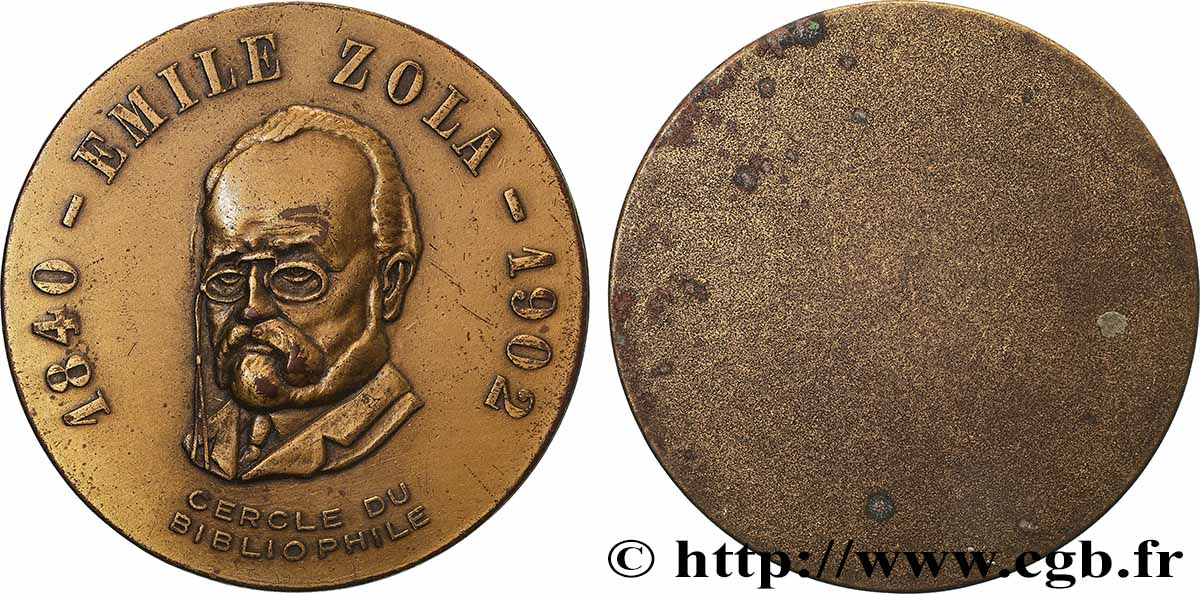 LITERATURE : WRITERS - POETS Médaille, Emile Zola, Cercle du bibliophile q.SPL