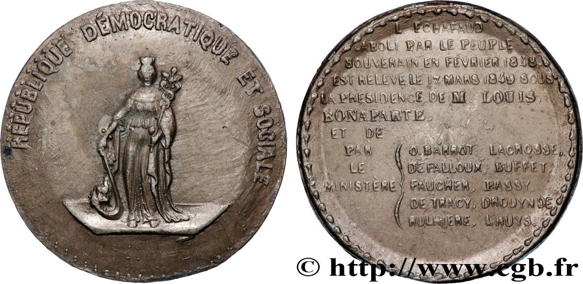 DEUXIÈME RÉPUBLIQUE Médaille, Rétablissement de l’échafaud et de la peine de mort TTB+