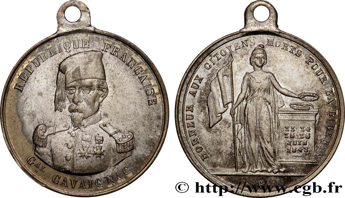 DEUXIÈME RÉPUBLIQUE Médaille, Général Louis Eugène Cavaignac, Honneur aux citoyens morts pour la liberté TTB