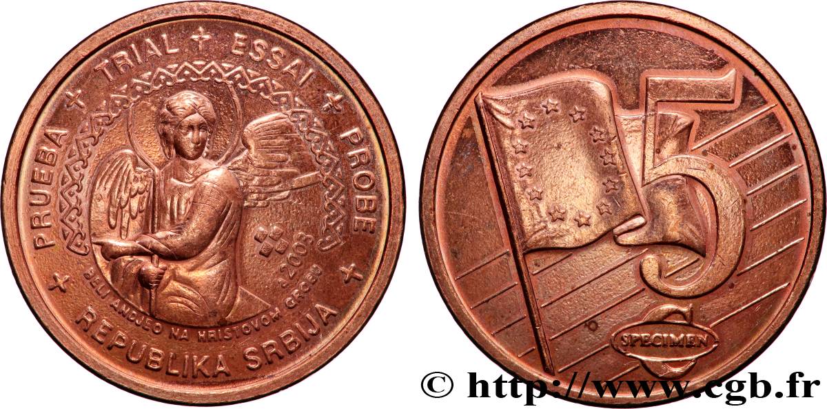 EUROPA Médaille, Spécimen 5 €uro, Serbie AU