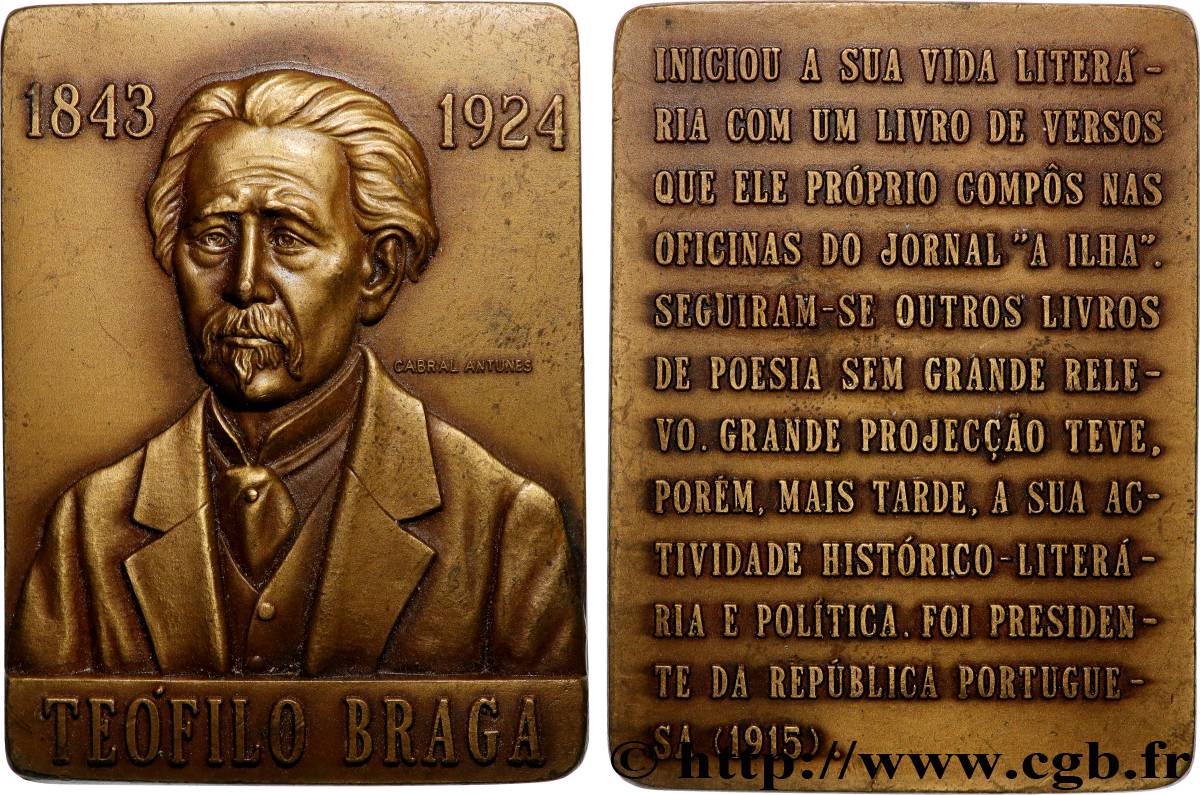 PORTUGAL Plaquette, Teófilo Braga fVZ