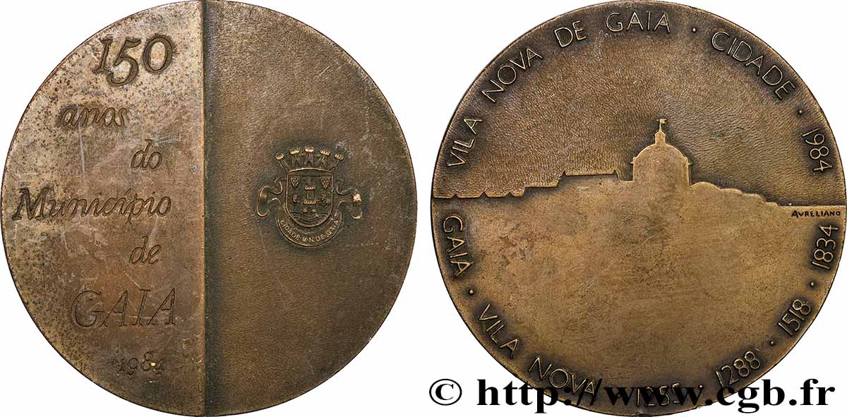 PORTUGAL Médaille, 150 ans de la municipalité de Gaia, n°189 fVZ