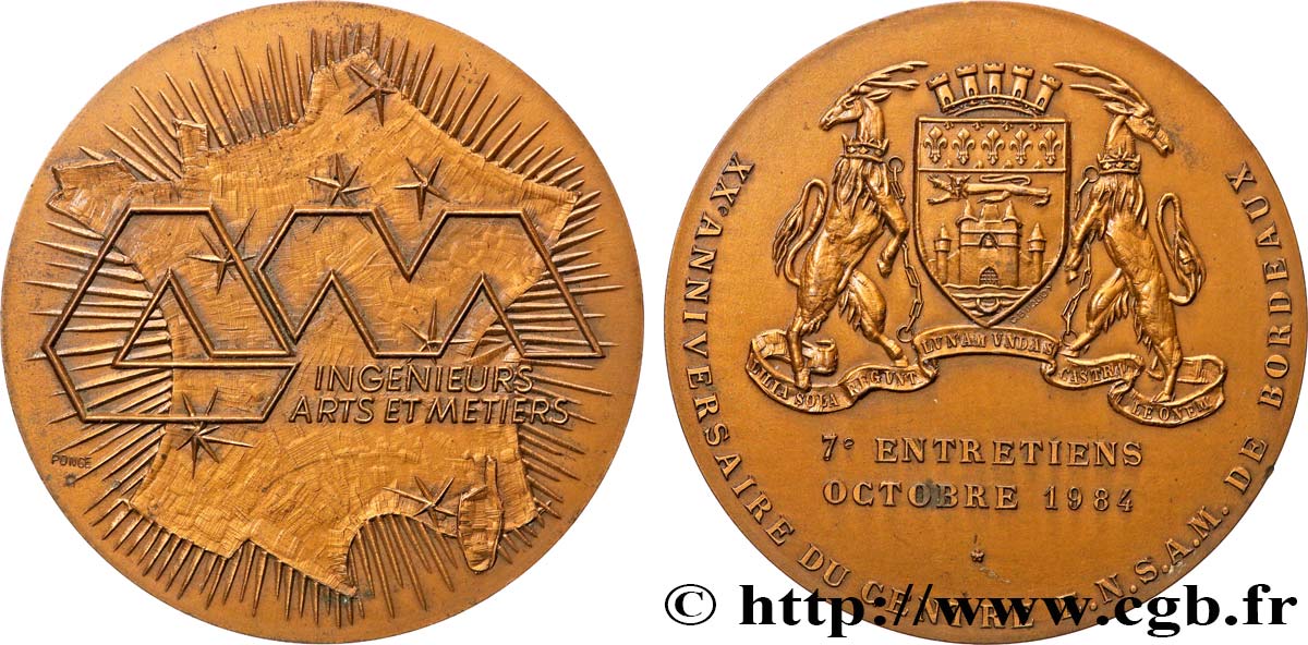 CINQUIÈME RÉPUBLIQUE Médaille, 20e anniversaire du centre de l’ENSAM de Bordeaux SUP