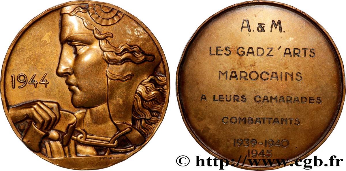 GOUVERNEMENT PROVISOIRE DE LA RÉPUBLIQUE FRANÇAISE Médaille, Les Gadz’arts marocains à leurs camarades combattants TTB