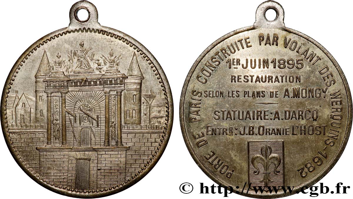 CINQUIÈME RÉPUBLIQUE Médaille, Restauration de la Porte de Paris TTB+