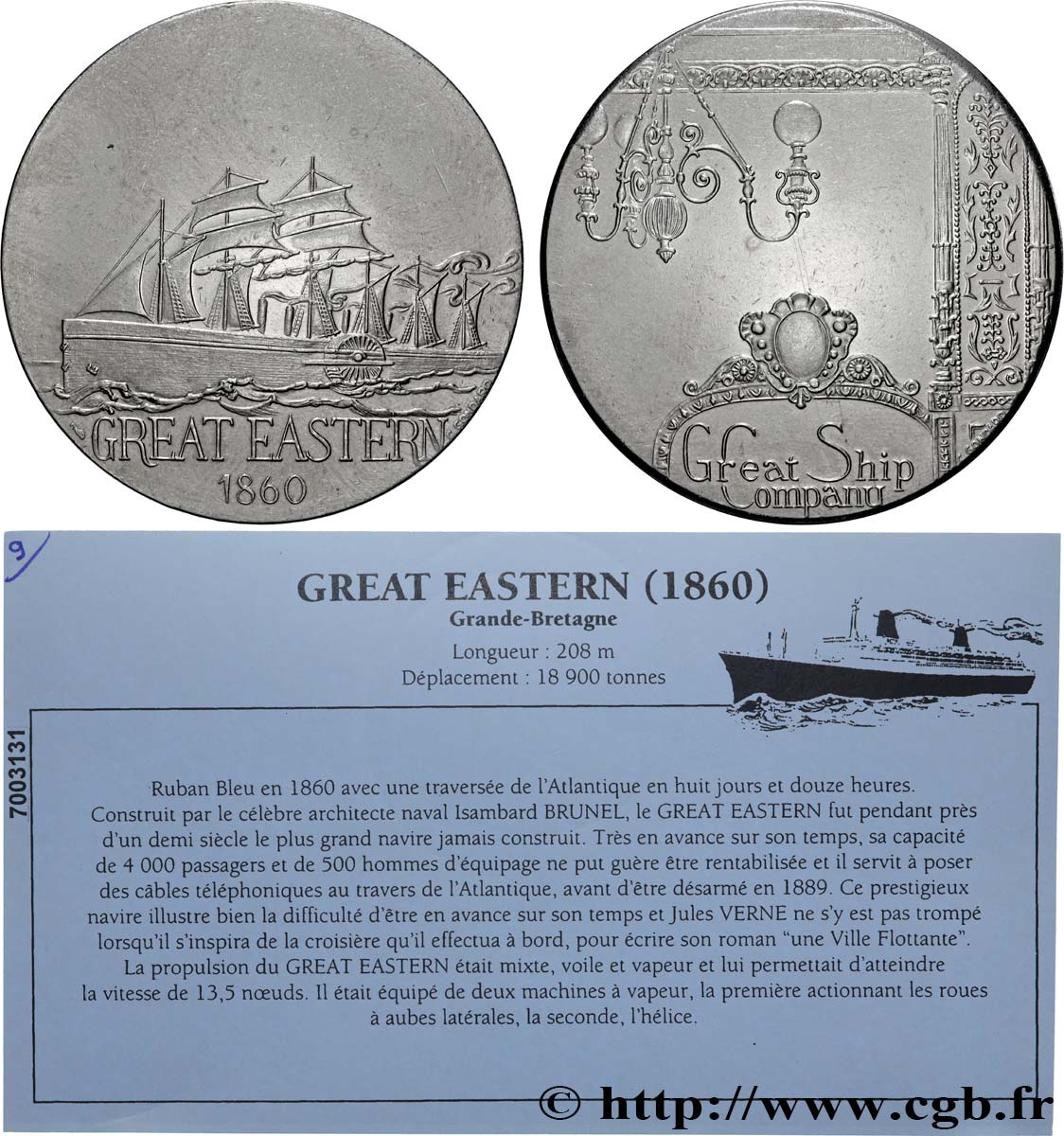 CINQUIÈME RÉPUBLIQUE Médaille, Navire le Great Eastern SUP