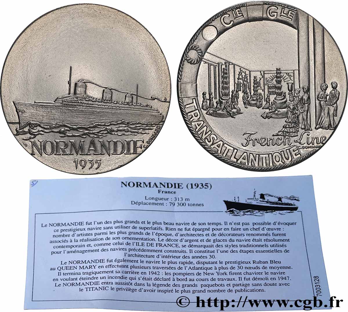 V REPUBLIC Médaille, Paquebot Normandie AU