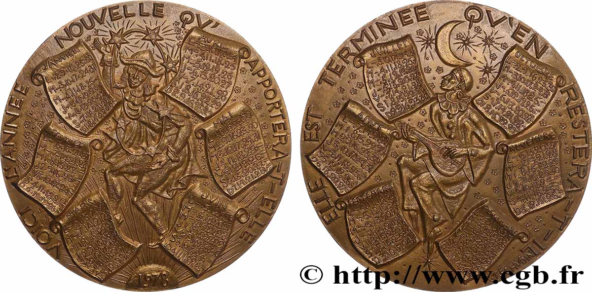 V REPUBLIC Médaille calendrier, Arlequin et Pierrot AU