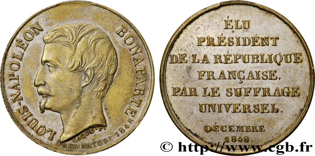DEUXIÈME RÉPUBLIQUE Médaillette, Proclamation du président Louis Napoléon Bonaparte TTB+