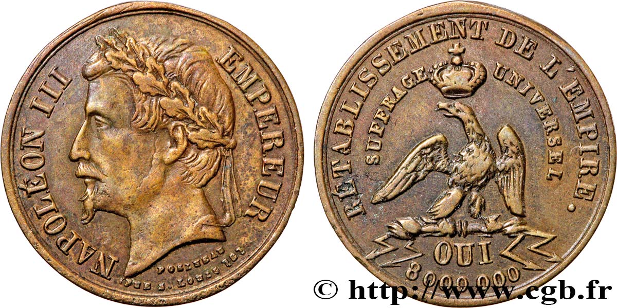 SECOND EMPIRE Médaille, Rétablissement de l’empire TTB+