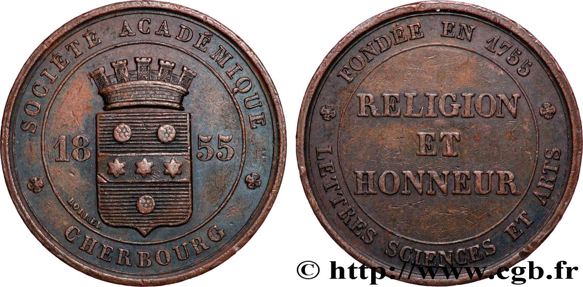 SECOND EMPIRE Médaille, Société académique de Cherbourg TTB+