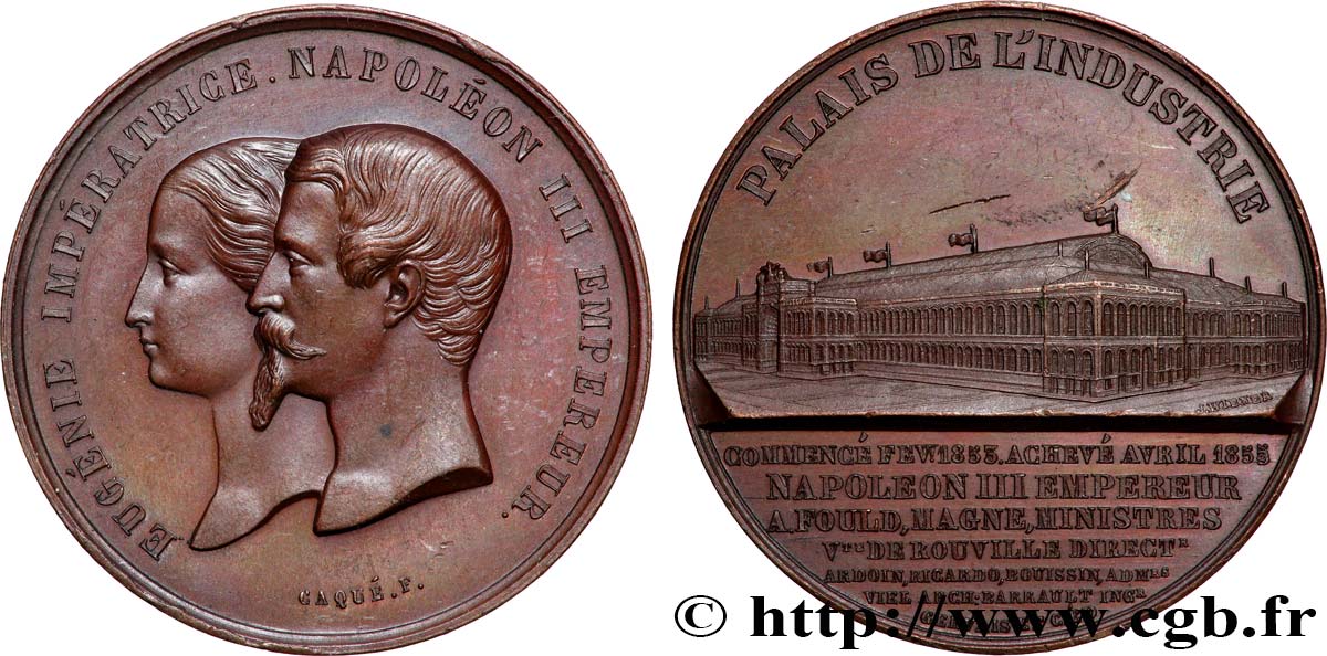 SECOND EMPIRE Médaille, Napoléon III et Eugénie, Palais de l’Industrie SUP