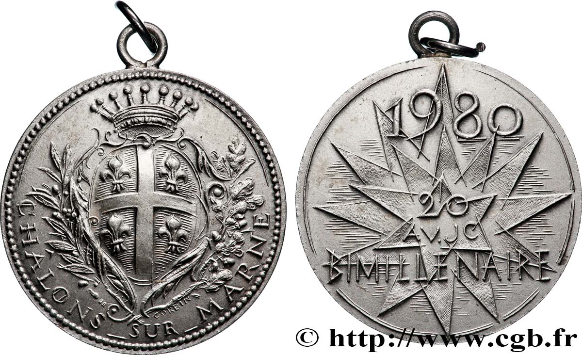 CINQUIÈME RÉPUBLIQUE Médaille, Bimillénaire de la fondation de la cité de Châlons-sur-Marne TTB+