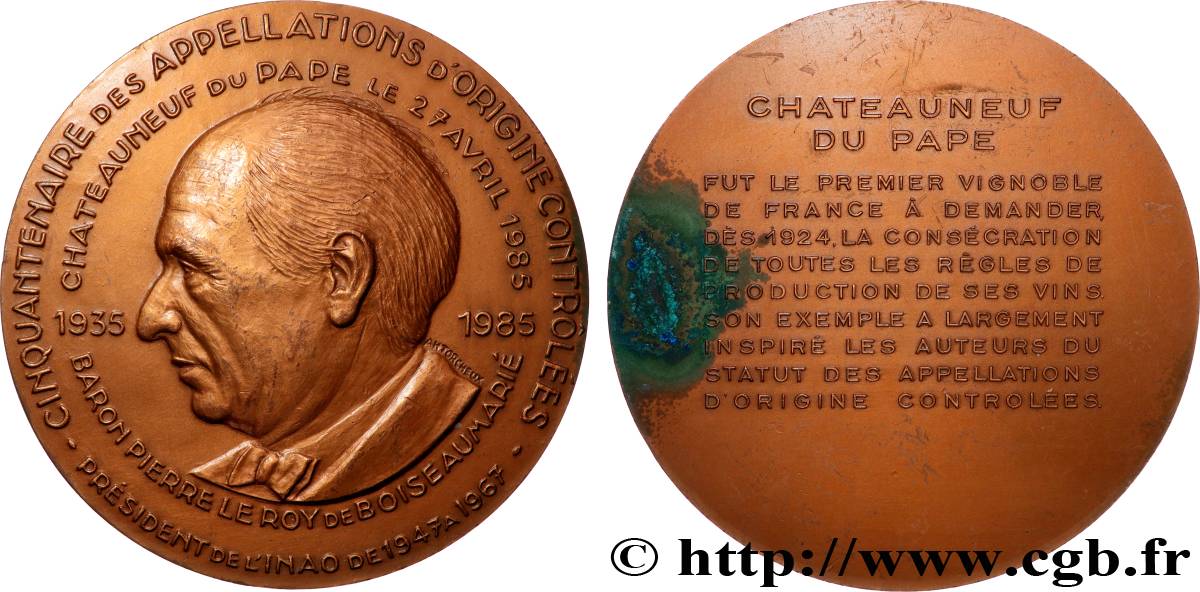 V REPUBLIC Médaille, Baron Pierre Le Roy de Boiseaumarié, président de l’INAO AU/AU