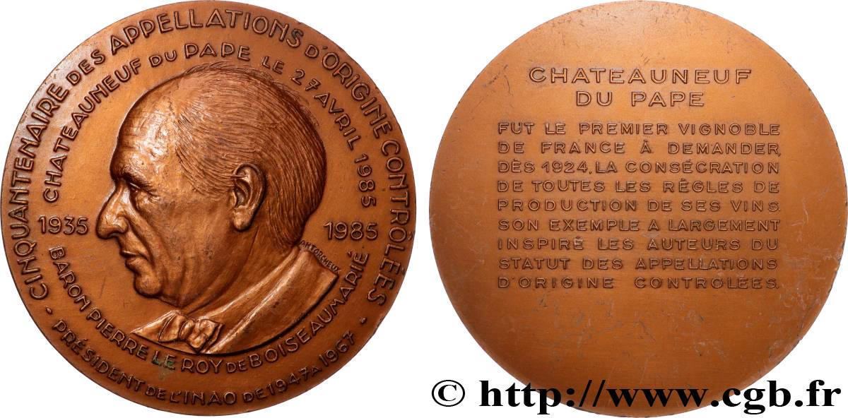 QUINTA REPUBBLICA FRANCESE Médaille, Baron Pierre Le Roy de Boiseaumarié, président de l’INAO SPL/q.SPL