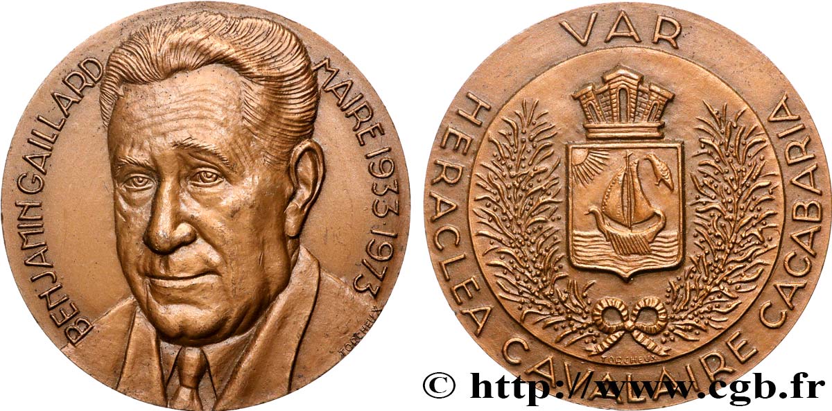 CINQUIÈME RÉPUBLIQUE Médaille, Benjamin Gaillard, maire de Cavalaire SUP