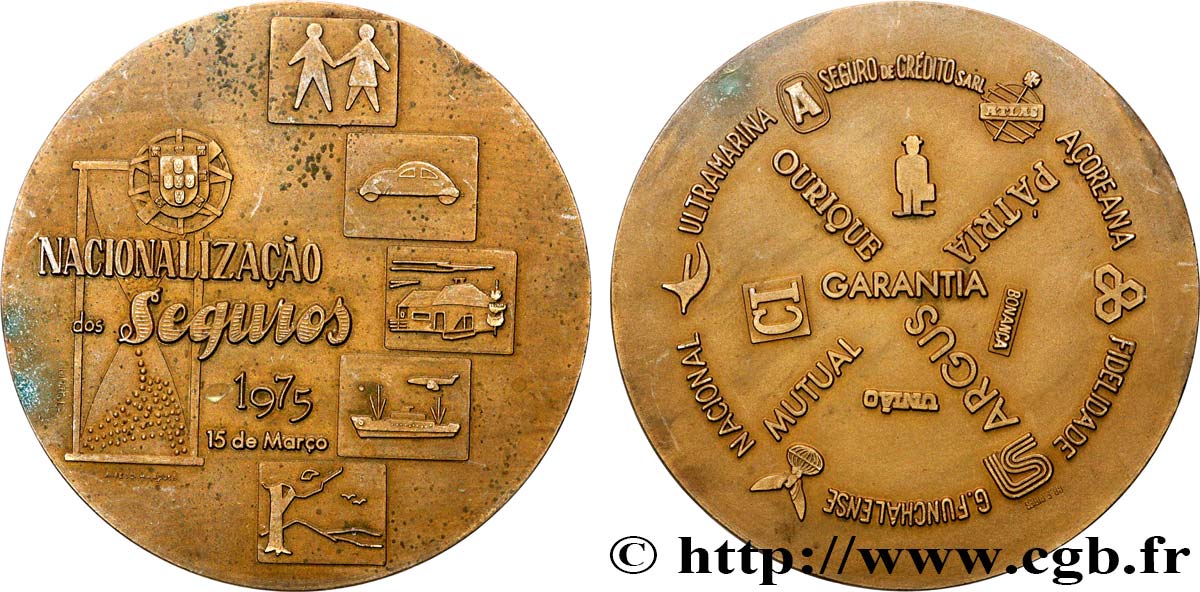 PORTUGAL Médaille, Nationalisation des assurances TTB+