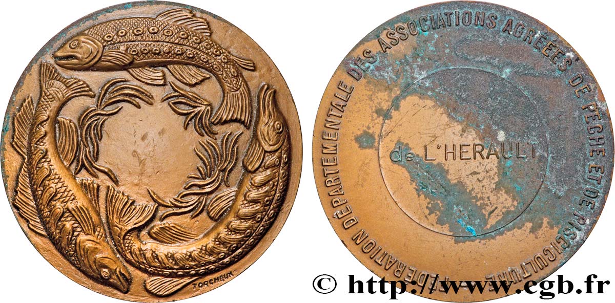 FUNFTE FRANZOSISCHE REPUBLIK Médaille, Fédération départementale des associations agrées de pêche et de pisciculture de l’Hérault fVZ/SS