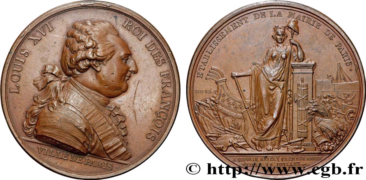 LOUIS XVI Médaille, Ville de Paris - J. S. Bailly maire XF