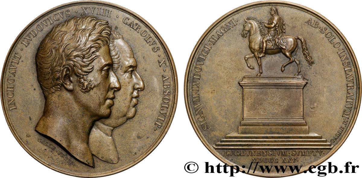 CHARLES X Médaille, Rétablissement de la statue équestre de Louis XIV à Lyon SUP