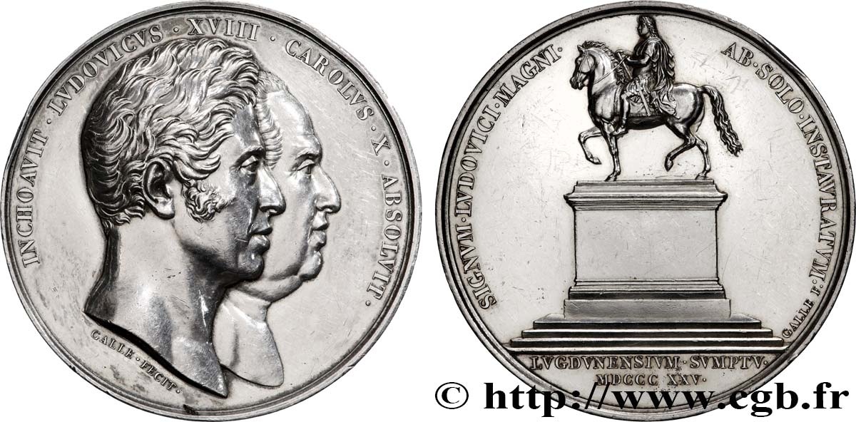 CHARLES X Médaille, Rétablissement de la statue équestre de Louis XIV à Lyon AU
