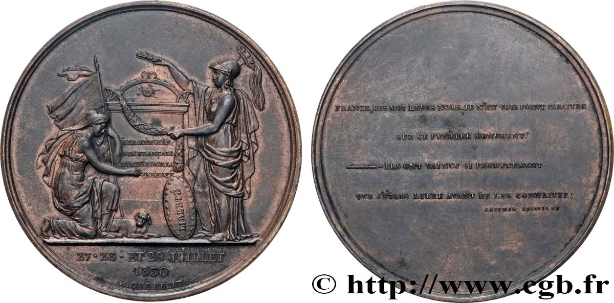 LOUIS-PHILIPPE - LES TROIS GLORIEUSES Médaille, Honneur aux morts pour la France TTB+