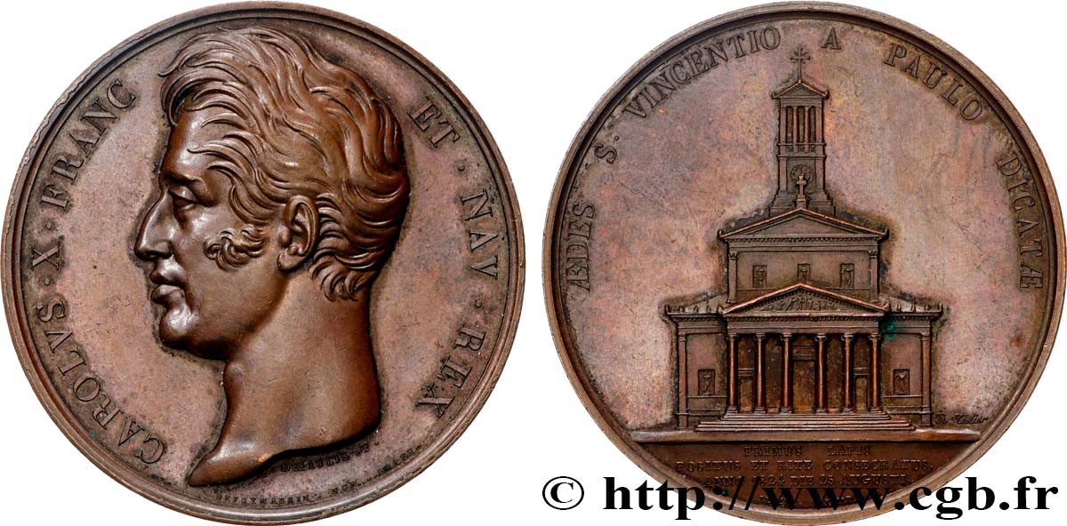 CHARLES X Médaille, Pose de la première pierre de Saint-Vincent-de-Paul SUP