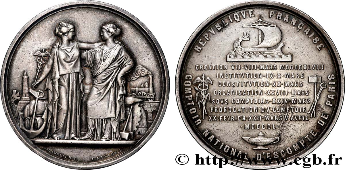 DEUXIÈME RÉPUBLIQUE Médaille, Comptoir national d’escompte TTB