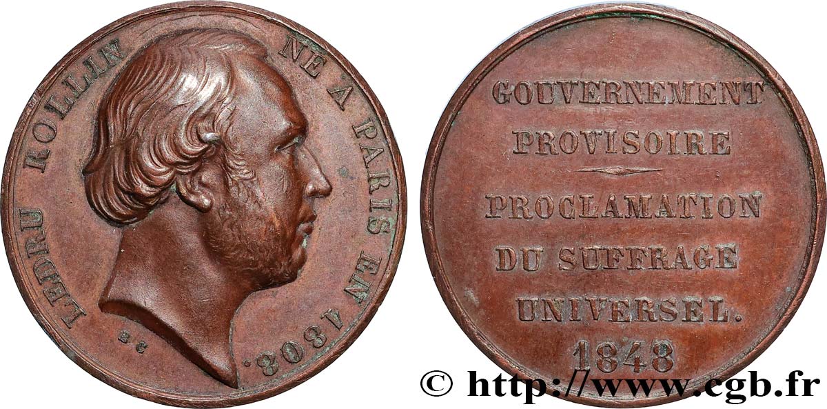 DEUXIÈME RÉPUBLIQUE Médaille, Ledru-Rollin, Gouvernement provisoire TTB+
