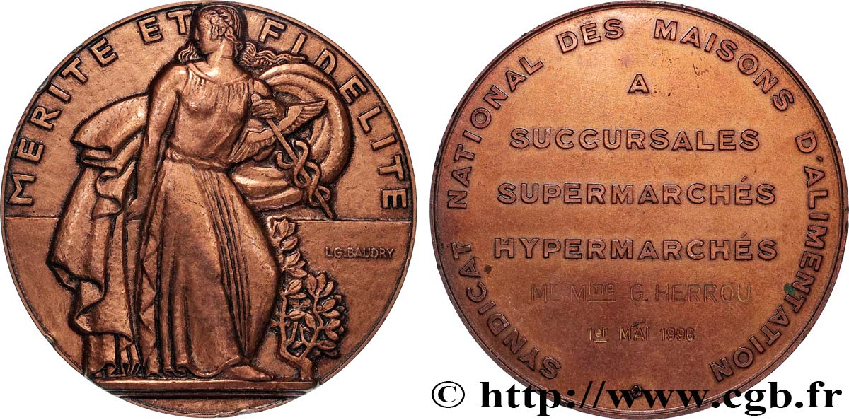 CINQUIÈME RÉPUBLIQUE Médaille, Syndicat national des maisons d’alimentation SUP/TTB+