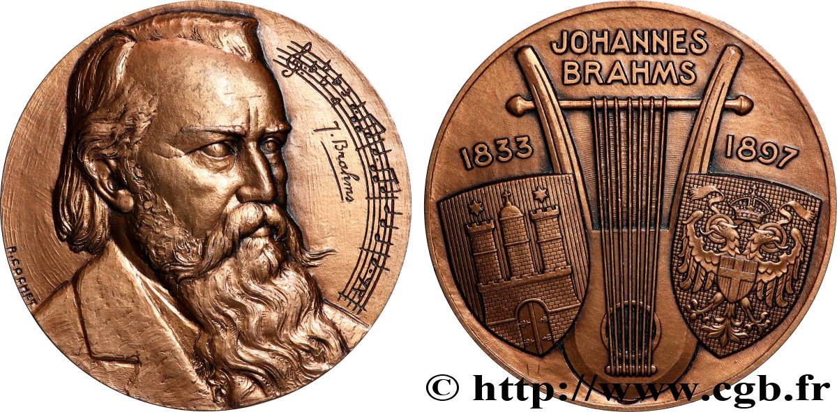 CINQUIÈME RÉPUBLIQUE Médaille, Johannes Brahms TTB+