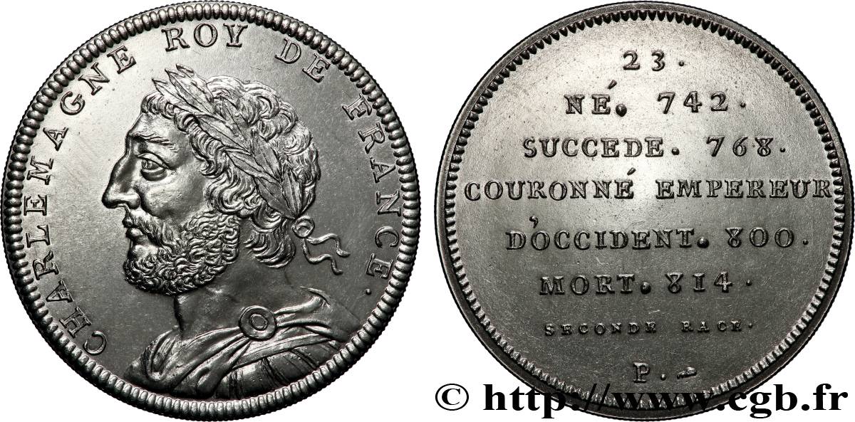 SÉRIE MÉTALLIQUE DES ROIS DE FRANCE Médaille, Charlemagne - 23 - refrappe ultra-moderne SUP