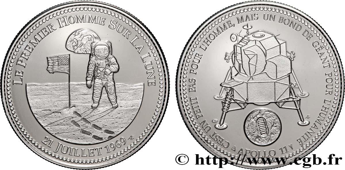 CONQUÊTE DE L ESPACE - EXPLORATION SPATIALE Médaille, Le premier homme sur la Lune SPL