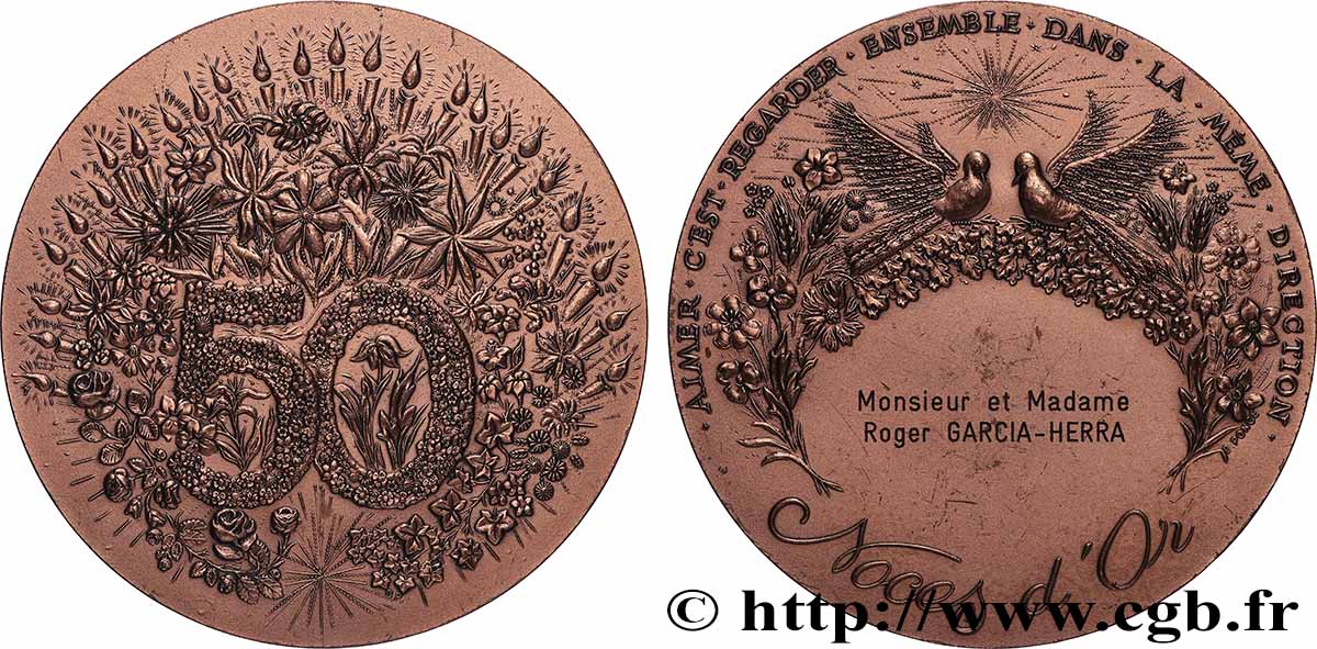 AMOUR ET MARIAGE Médaille, Noces d’or TTB+