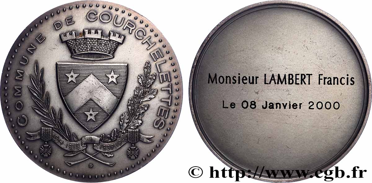 CINQUIÈME RÉPUBLIQUE Médaille, Commune de Courchelettes TTB+