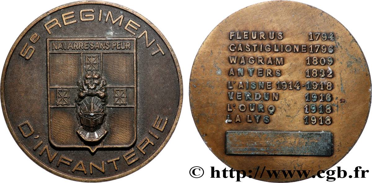 CINQUIÈME RÉPUBLIQUE Médaille, 5e Régiment d’Infanterie TTB