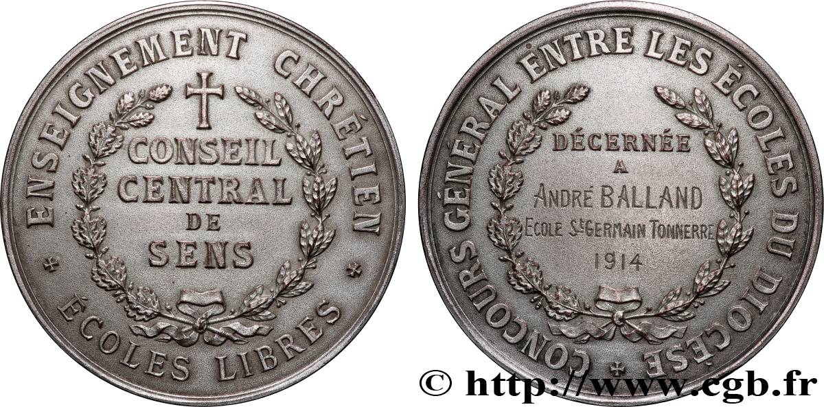 TERCERA REPUBLICA FRANCESA Médaille, Concours général entre les écoles du diocèse EBC