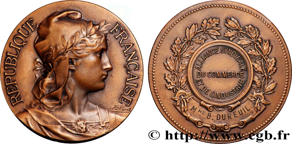 TERCERA REPUBLICA FRANCESA Médaille, Alliance syndicale du commerce et de l’industrie EBC