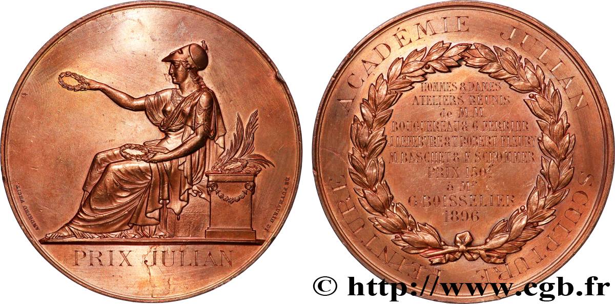 TERZA REPUBBLICA FRANCESE Médaille, Académie Julian, Prix Julian, pour Georges A. L. Boisselier q.SPL