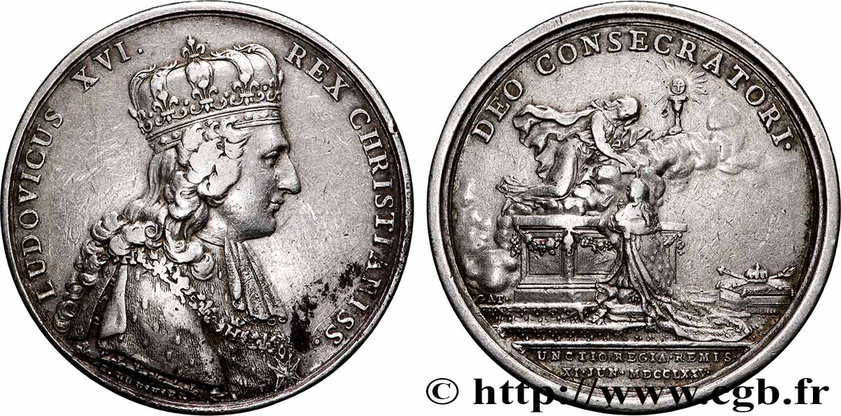 LOUIS XVI Médaille, Sacre de Louis XVI à Reims TTB