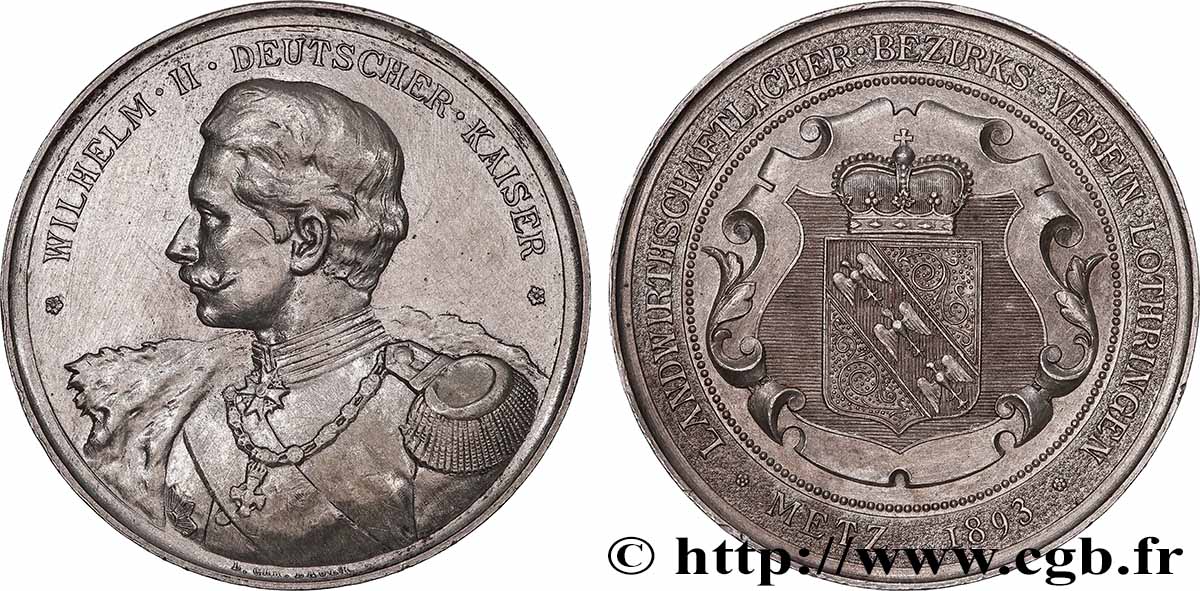 ALLEMAGNE - KÖNIGREICH PREUẞEN - WILHELM II. Médaille, Association de district agricole de Lorraine SS