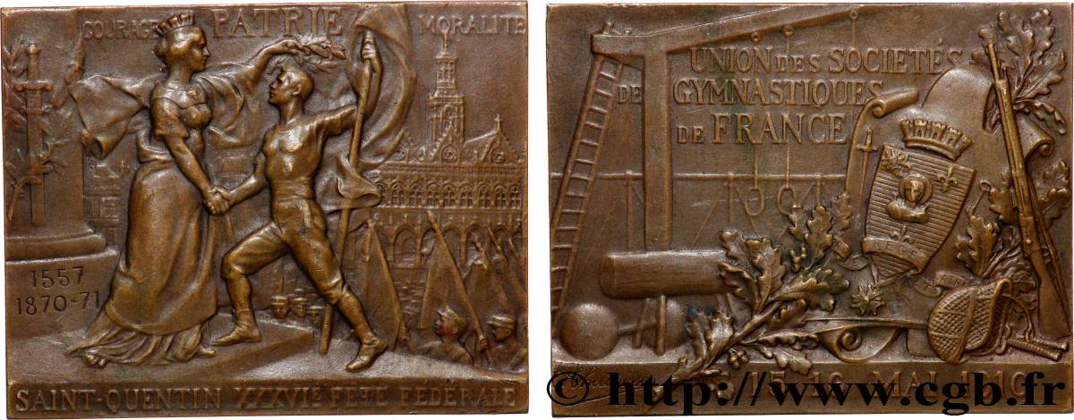 TROISIÈME RÉPUBLIQUE Médaille, Union des sociétés de gymnastique de France TTB+