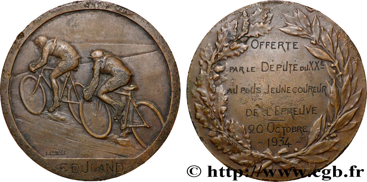 TROISIÈME RÉPUBLIQUE Médaille, Offerte au plus jeune coureur de l’épreuve TTB+