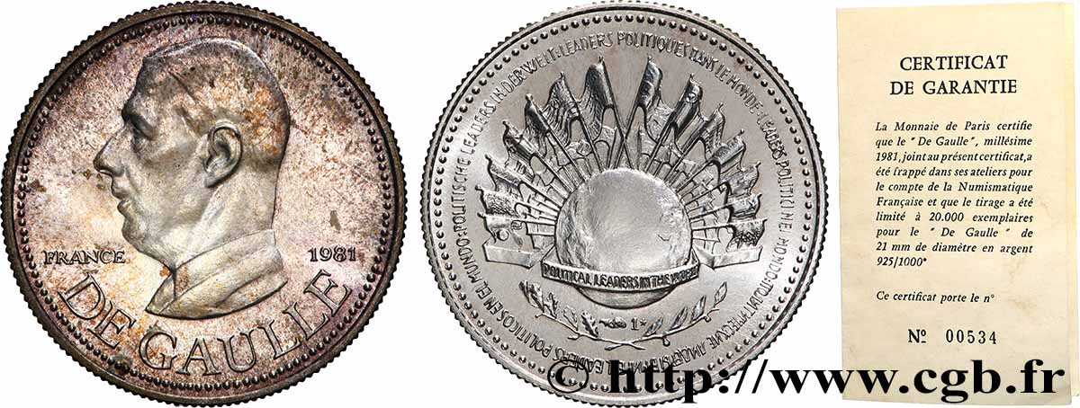 V REPUBLIC Médaille des leaders politiques dans le monde, Charles de Gaulle AU