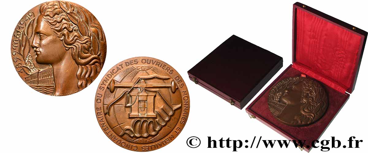 QUATRIÈME RÉPUBLIQUE Médaille, Cinquantenaire du syndicat des ouvriers des monnaies et médailles TTB+