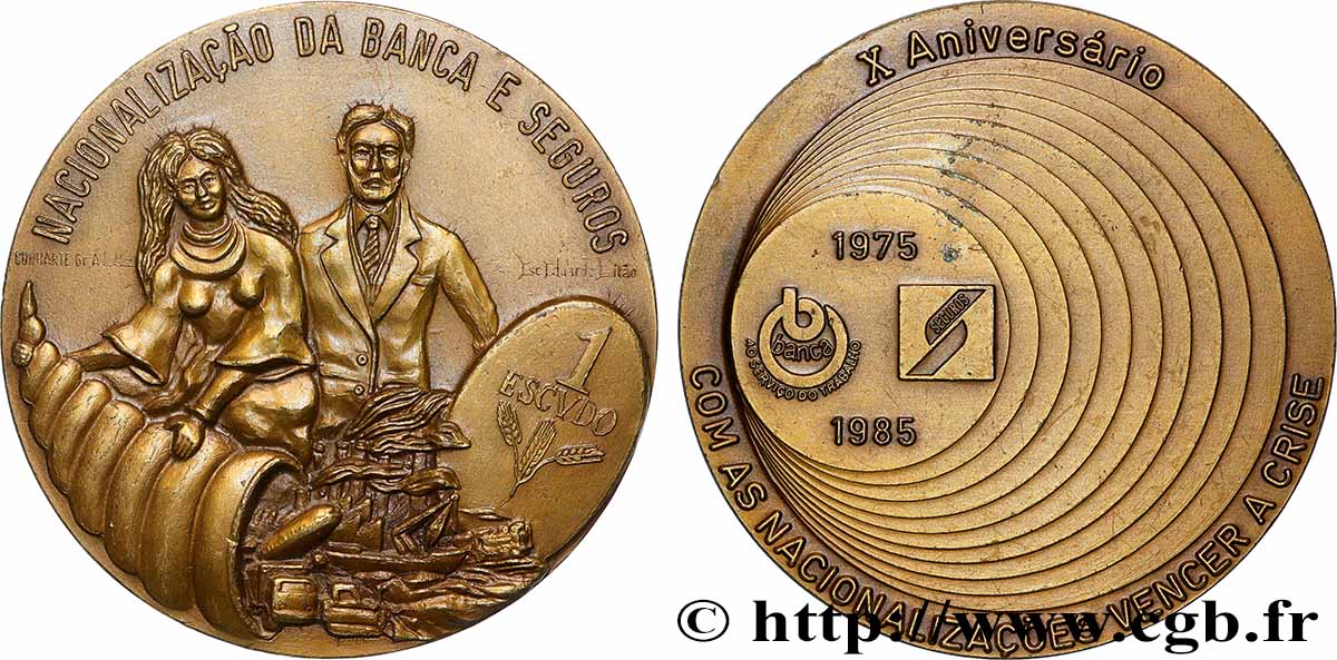 PORTUGAL Médaille, Nationalisation des banques et des assurances, n° 4124 TTB+