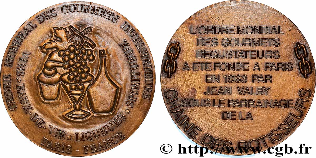 CINQUIÈME RÉPUBLIQUE Médaille, Ordre mondial des gourmets TTB+