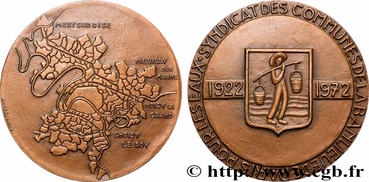 QUINTA REPUBLICA FRANCESA Médaille, Syndicat des communes de la banlieue de Paris pour les eaux EBC