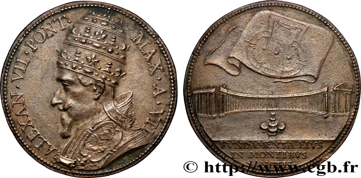 ITALIE- ÉTATS DU PAPE - ALEXANDRE VII (Fabius Chigi) Médaille, Construction de la colonnade de la place Saint Pierre TTB