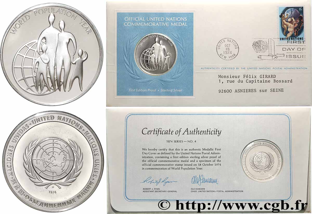 LES MÉDAILLES DES NATIONS DU MONDE Médaille, Année de la population mondiale MS